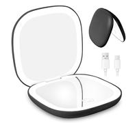 HOTUT Specchio da Trucco con Luce LED,1X/10X Specchio Ingranditore da Viaggio,3 Colori di Luce,Luminosità Regolabile,USB Ricaricabile a Specchi Illuminato Bifacciale,Ideale per Casa e Viaggio,Nero