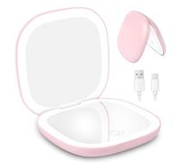 HOTUT Specchio da Trucco con Luce LED,1X/10X Specchio Ingranditore da Viaggio,3 Colori di Luce,Luminosità Regolabile,USB Ricaricabile a Specchi Illuminato Bifacciale,Ideale per Casa e Viaggio,Rosa