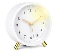 HOTUT Sveglia analogica, comodino silenzioso senza ticchettio con la luce, orologio rotondo alla moda a batteria, sveglia semplice per chi dorme pesanti, camere da letto, ufficio, viaggi