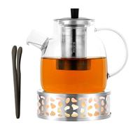 HOTUT Teiera con Infusore e Scaldino in Vetro Borosilicato Trasparente da 1500 ml, Resistente al Calore, Perfetto per la Preparazione di tè Sciolto