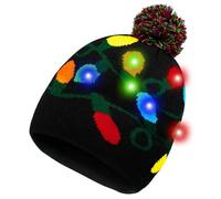 HOTUVEP Light Up Christmas Hat, Glow In The Dark Christmas Cap with Replaceable Battery, Unisex LED Santa Hats with 6 Colorful Lights, Xmas Beanie Knitted Hat Christmas Party Cap for Kids Adults