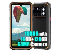 HOTWAV Cyber 13 4G Rugged Smartphone 2025, 16GB+128GB+2TB, 6.6" HD+ 90Hz, 64MP AI Fotocamera, 10800mAh Batteria, Android 14 Cellulare Impermeabile, Torcia Elettrica da 150LM, IP68/NFC/GPS, Arancia