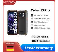 HOTWAV Cyber 13 Pro 150LM Torcia Robusta Smartphone 6.6 ''FHD + 2K 12GB 256GB Telefono Mobile 10800mAh 20W 64MP Cellulare Cyber 13 Pro Black