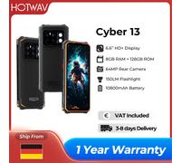 HOTWAV Cyber 13 Telefono robusto Torcia 150LM 10800mAh Batteria massiccia Smartphone 8GB 128GB 6.6 ''HD + 64MP Android 14 Cellulare Cyber 13 Orange