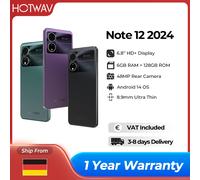 HOTWAV Note 12 2024 Smartphone, 6,8" HD+Telefono 16GB RAM + 128GB ROM(TF 1TB), Android 14 Octa Core 48MP+16MP Cellulare, 4G Dual SIM, Face ID, 5160mAh, OTG, GPS Ultra Sottile Telefono Cellulare