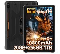 HOTWAV R10 Pro Tablet Resistente 2025-20 GB + 256 GB/TF 1 TB Tablet Android 14, 10,1" HD+ Tablet, 10800 mAh, 13 MP + 5 MP, Octa-Core, Dual SIM 4G, WLAN 6, IP68&IP69K, Face ID, GPS, OTG