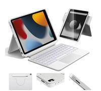 HOU Custodia con tastiera combinata per iPad di 9a generazione (10,2", 2021)/8a generazione/7a generazione/iPad Air 3/Pro 10.5 2017 Trackpad multi-touch, retroilluminazione a 7 colori, girevole e