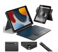 HOU per iPad di 9a generazione tastiera (8a/7a),iPad Air 3 e Pro 10,5",girevole a 360° e rimovibile,tasti ultra silenziosi,retroilluminazione a 7 colori,custodia leggera,verticale/orizzontale,nero