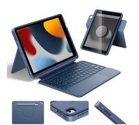 HOU per iPad di 9a generazione tastiera (8a/7a),iPad Air 3 e Pro 10,5",girevole a 360° e rimovibile,tasti ultra silenziosi,retroilluminazione a 7 colori,custodia leggera,verticale/orizzontale,blu