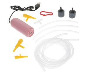 HOUDERCO Pompa per Ossigeno USB per Acquario, Pompa Dell'aria Portatile a Basso Consumo Doppia Pietra e Doppio Tubo, Set Completo per Ossigenazione di Vasche e Acquari di Colore Casuale