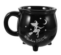 HOUDERCO Tazza in Ceramica a Forma di Calderone Nero per Halloween con Manico Grande e Bocca Larga, Capacità 450ml, Design Unico e Finitura Lucida, per Casa e Caffè