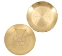 HOUDERCO Vassoio Portacandele 2 Pezzi in Ottone Oro Incisioni a Pentagramma, Resistente All'usura, Multifunzione per Occasioni Speciali e Decorazioni da Tempio