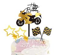 Houhounb 5 pezzi decorazione per torte di compleanno Happy Birthday Cake Topper in acrilico topper per torta moto glitter stella striscione decorazione torta per uomini ragazzi festa di compleanno