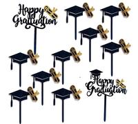 Houhounb Graduation Cake Toppers - Decorazione per torta di compleanno, in acrilico, 2 Happy Graduation Cake Topper e 9 Graduation, decorazione per torta di laurea, colore nero