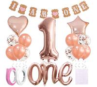 Houhounb Set di decorazioni per il 1° compleanno, con scritta "I AM ONE Baner", 101 cm, numero 1, colore oro rosa, grande, in lattice, per la decorazione di ragazzi e ragazze, decorazioni per primo
