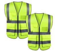 Houkary 2 Pezzi Gilet di Sicurezza Riflettente, Antinfortunistici Gilet Alta visibilità Riflettente con Tasche e Cerniera, Gilet Catarifrangente, Giubbotto Catarifrangente per Uomini e Donne
