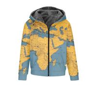 HOUKIG Uomini Mappa Del Mondo Giacca con Cappuccio, Foderata In Pile Manica Lunga Zip Etnico Occidentale Stampa Felpa, Fresco Abbigliamento da Moto (Color : Jacket 1, Size : M)
