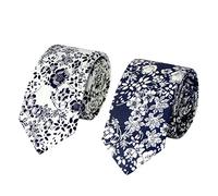 HOULIFE Cravatte da uomo con fiori - Cravatta sottile da uomo, cravatta sottile da 6 cm, in cotone per uso quotidiano, per matrimoni, feste, 1/2 pezzi, Bianco e blu misto, S