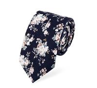 HOULIFE Cravatte da uomo con fiori - Cravatta sottile da uomo, cravatta sottile da 6 cm, in cotone per uso quotidiano, per matrimoni, feste, 1/2 pezzi, Blu navy - fiore bianco, S