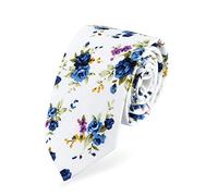 HOULIFE Cravatte floreali da uomo - cravatta da uomo magra, cravatta da uomo in cotone, cravatta sottile da uomo per festa di nozze casual uso quotidiano, Fiore bianco e blu, /