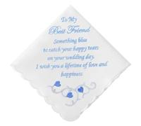 HOULIFE Fazzoletti da sposa ricamati bianchi anni '60 in cotone Hanky Something Blue per sposa sposo il giorno del matrimonio, To My Best Friend, M