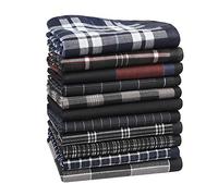 HOULIFE - Fazzoletti da uomo in tessuto di colore nero scuro, in puro cotone, motivo tartan, a righe, classico per uso quotidiano, set di 11 pezzi, 43 x 43 cm multicolore Medium