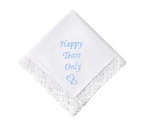 HOULIFE Fazzoletto da sposa in pizzo ricamato anni '60 in cotone bianco Hankies Hanky - Ricamo personalizzato per il regalo del giorno di matrimonio dello sposo, 32 x 32 cm, Happy Tears Only-1 pz, M
