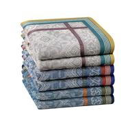 HOULIFE - Fazzoletto da uomo in tessuto spesso, 100% cotone morbido, blu retrò, classico, per uso quotidiano, set di 3/6 pezzi, 42,5 x 42,5 cm Mixte - 6 Pièces Taglia unica