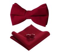 HOULIFE Papillon da uomo - Papillon regolabile in velluto, pre-legato, in tinta unita, set di gemelli per sposo, matrimonio, formale, con confezione regalo (papillon a doppio strato)