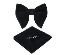 HOULIFE Papillon da uomo - Papillon regolabile in velluto pre-legato papillon monocolore, set di gemelli per sposo matrimonio formale con confezione regalo