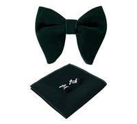 HOULIFE Papillon da uomo Set - Papillon regolabile in velluto preannodato, fazzoletto da taschino tinta unita, set gemelli per sposo matrimonio formale con confezione regalo, verde scuro, L
