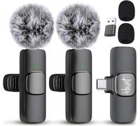HOUMT Microfono wireless per interfaccia Android USB-C compatibile con Samsung serie S24 e iPhone 15, microfono lavalier wireless per Android, microfono USB C per registrazione video e vlogging (2 in