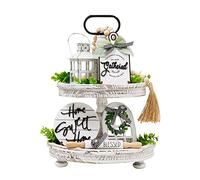Houmury Set di 16 vassoi decorativi a più livelli con 1 lanterna, pianta artificiale e tagliere, cartello per decorazione rustica per la casa e la cucina (vassoio a strati non incluso)