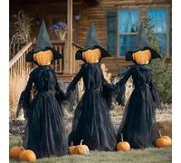 Hourleey Decorazioni di Halloween per esterni, confezione da 3 pezzi da 1,5 m che si tengono per mano, paletti illuminati con viso luminoso, decorazione da strega di Halloween per cortile, giardino