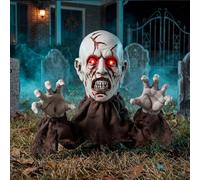 Hourleey Decorazioni per Halloween Zombie per esterni, realistiche teste e mani zombie puntelli da cortile con occhi luminosi, pali rompighiaccio per cimitero, prato, giardino, portico, Halloween
