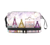 House Building of Amsterdam - Trousse per cosmetici a doppio strato, per donne e ragazze, trousse da viaggio per trucchi, pratica borsa organizer con scomparto per pennelli, Multi, 27x15x14