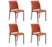 house collection , SEDIE VOLGA, SENZA BRACCIOLI, IN POLIPROPILENE, ROSSO MATTONE, DESIGN IMPILABILE, (BCA174x4)