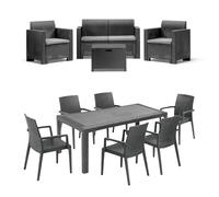 HOUSE COLLECTION, SET COMPLETO DA GIARDINO COMPOSTO DA SOFà, 2 POLTRONCINE E TAVOLINO + 1 TAVOLO PRANZO + 6 SEDIE DAFNE CON BRACCIOLI ANTRACITE (1 BCA102 + 6 ARE056 + 1 ARE058)