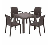 HOUSE COLLECTION, set da giardino 4 sedie modello Dafne con braccioli + 1 tavolo marrone linea rattan (4 ARE069 + 1 ARE071)