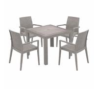 HOUSE COLLECTION, set da giardino 4 sedie modello Dafne con braccioli + 1 tavolo tortora linea rattan (4 ARE064 + 1 ARE067)