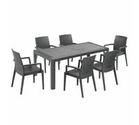 HOUSE COLLECTION, set da giardino 6 sedie modello Dafne con braccioli + 1 tavolo antracite linea rattan (6 ARE056 + 1 ARE058)