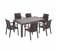 HOUSE COLLECTION, set da giardino 6 sedie modello Dafne con braccioli + 1 tavolo marrone linea rattan (6 ARE069 + 1 ARE072)