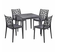 HOUSE COLLECTION SET DA PRANZO 1 TAVOLO E 4 SEDIE IN POLIPROPILENE COLORE ANTRACITE (1 BCA144 + 4 BCA158)