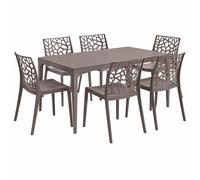 HOUSE COLLECTION SET DA PRANZO 1 TAVOLO E 6 SEDIE IN POLIPROPILENE COLORE TORTORA (1 BCA146 + 6 BCA157)