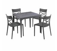 HOUSE COLLECTION, SET DA PRANZO 1 TAVOLO MALMO + 4 SEDIE CROIX ANTRACITE (1 BCA144 + 4 BCA191)