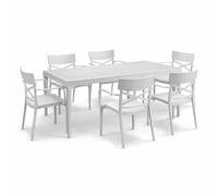 HOUSE COLLECTION, SET DA PRANZO 1 TAVOLO OSLO + 6 SEDIE CROIX CON BRACCIOLI BIANCO (1 BCA145 + 6 BCA196)