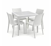 HOUSE COLLECTION, SET DA PRANZO 4 SEDIE PERLA SENZA BRACCIOLI + 1 TAVOLO MALMO BIANCO (1 BCA142 + 4 BCA121)