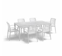 HOUSE COLLECTION SET DA PRANZO DA GIARDINO 6 SEDIE NINFA CON BRACCIOLI + TAVOLO BIANCO (6 BCA185 + 1 BCA145)