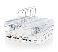 HOUSE DAY Confezione da 100 grucce trasparenti per pantaloni, resistenti, antiscivolo, con clip in metallo regolabili, gancio girevole cromato girevole a 360 gradi, 35,5 cm