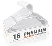 HOUSE DAY Confezione da 16 grucce in plastica per adulti, colore bianco, salvaspazio, antiscivolo, resistenti e robuste, con scanalature per le spalle per armadio, appendiabiti sottile perfetto